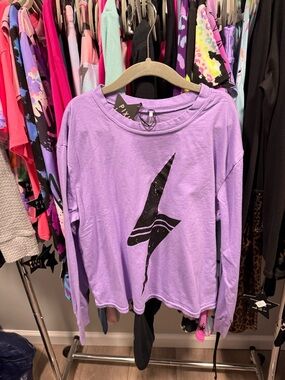 Pixielane Girls' Lavender Long Sleeve Tee with Graphic Lightning